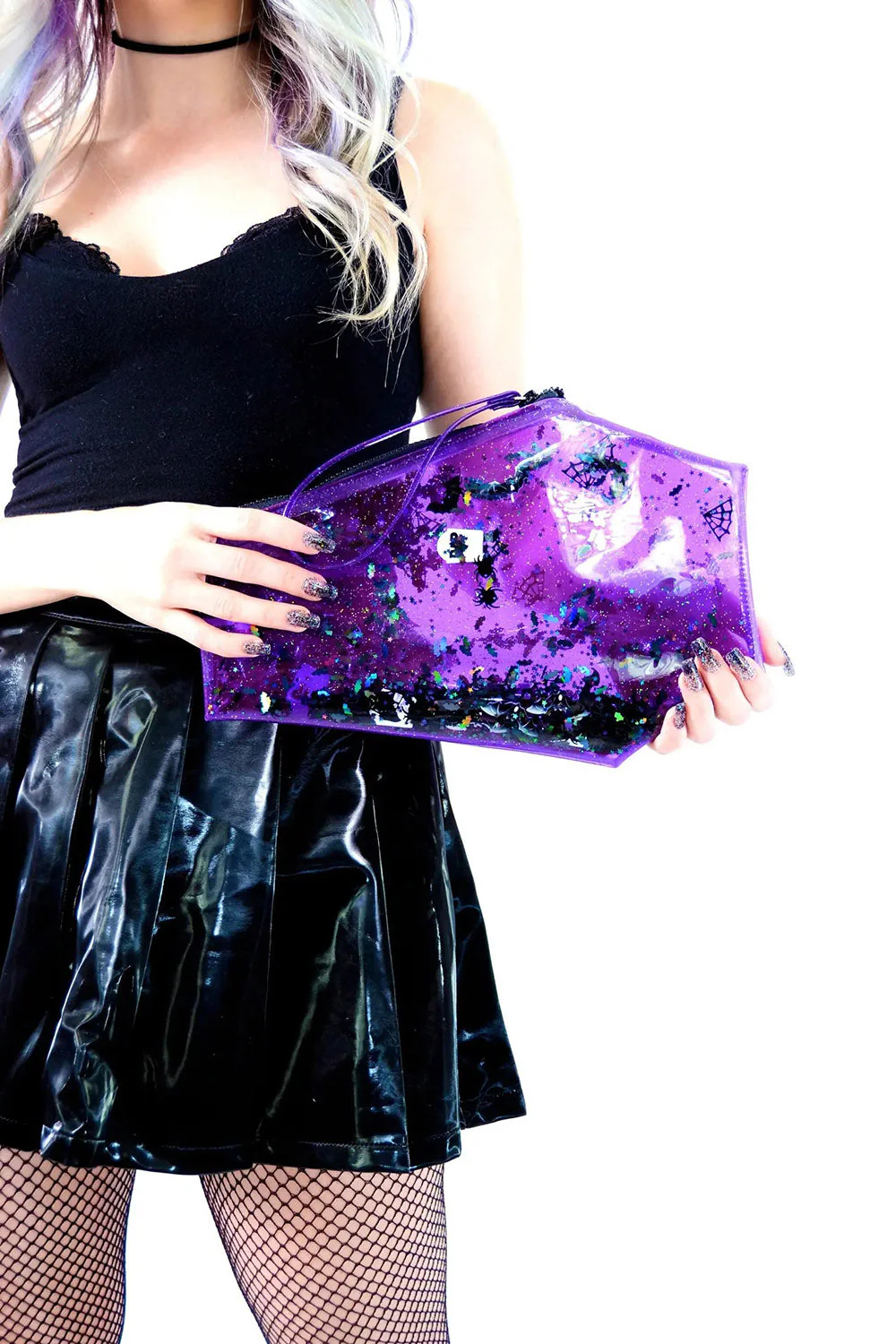 Too Cute to Spook Liquid Glitter Coffin Clutch [Purple] - Image 5