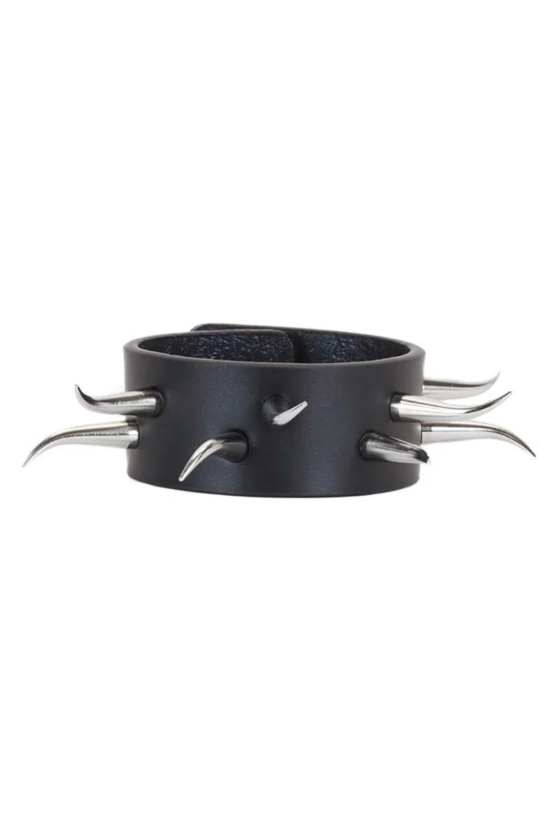 Twisted Horn Spike Leather Bracelet - Image 2