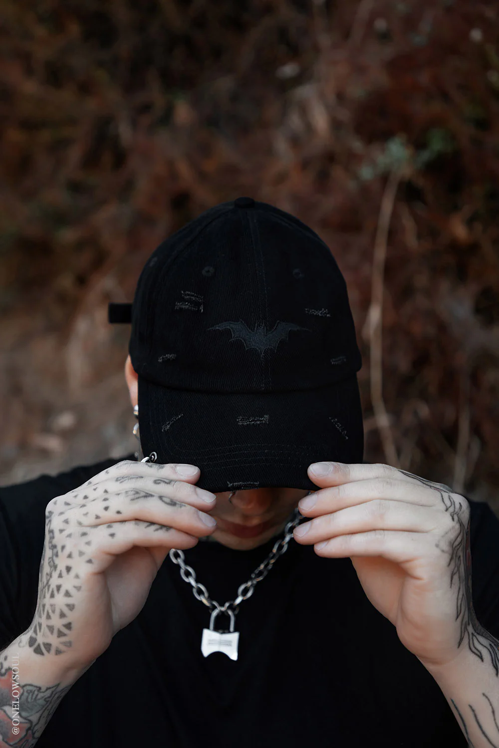 Vampire Bat Pierced Baseball Cap [Black] - Image 6