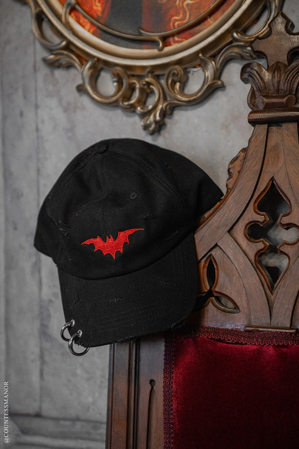 Vampire Bat Pierced Baseball Cap [Red] - Image 2