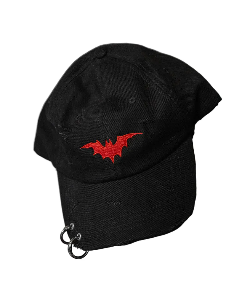 Vampire Bat Pierced Baseball Cap [Red] - Image 6
