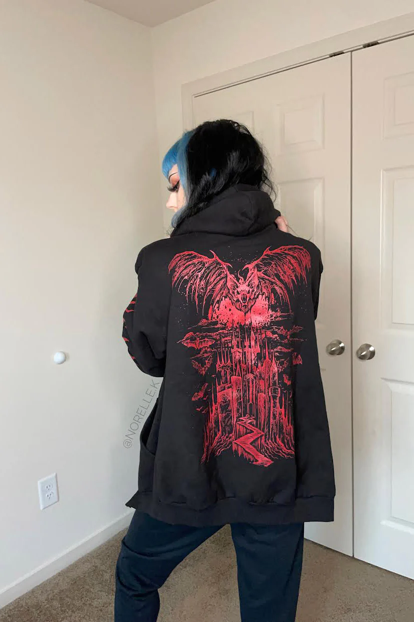 Vampire Castle Hoodie w/ Bat Sleeves [BLOOD RED] - Image 8