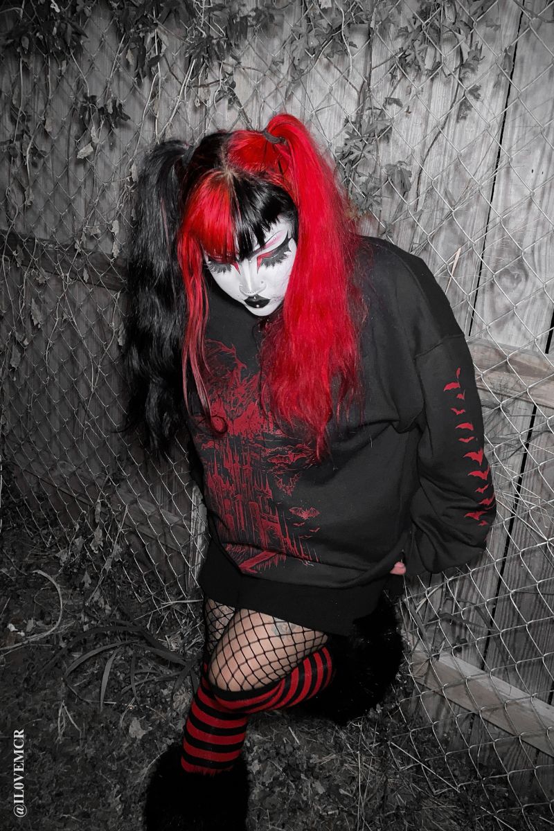 Vampire Castle Sweatshirt w/ Bat Sleeves [BLOOD RED] - Image 3