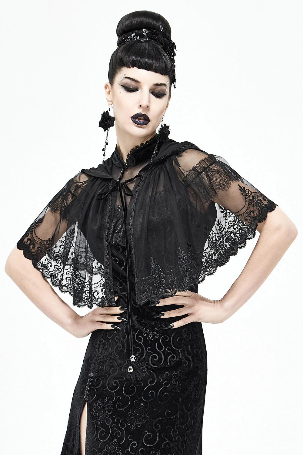 Vampire Funeral Lace Mesh Cape