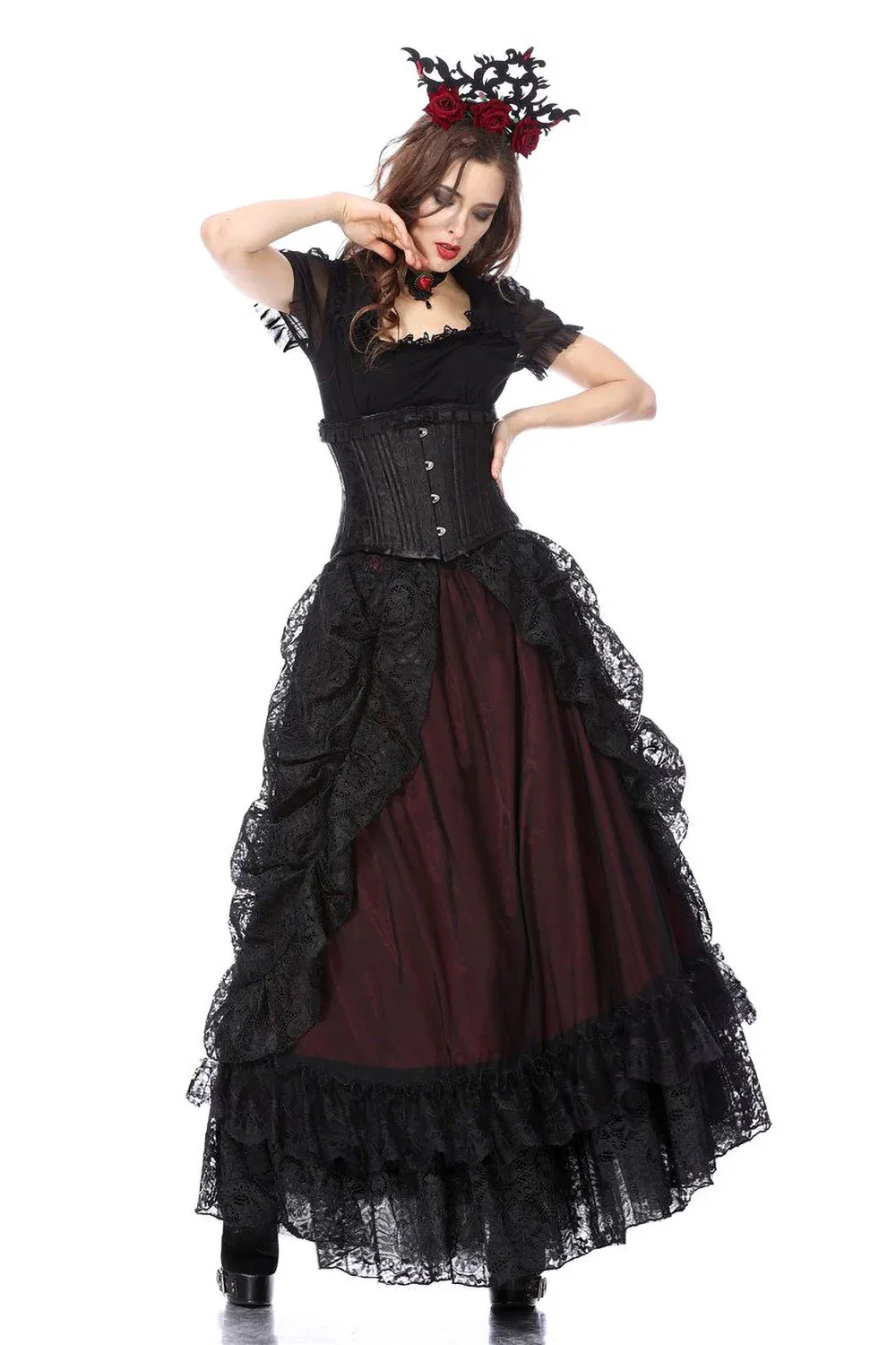 Vampire Goth Maxi Skirt [Red] - Image 3