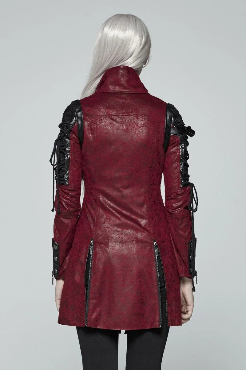Vampiren Cyber Goth Leather Coat [BLOOD RED] - Image 4