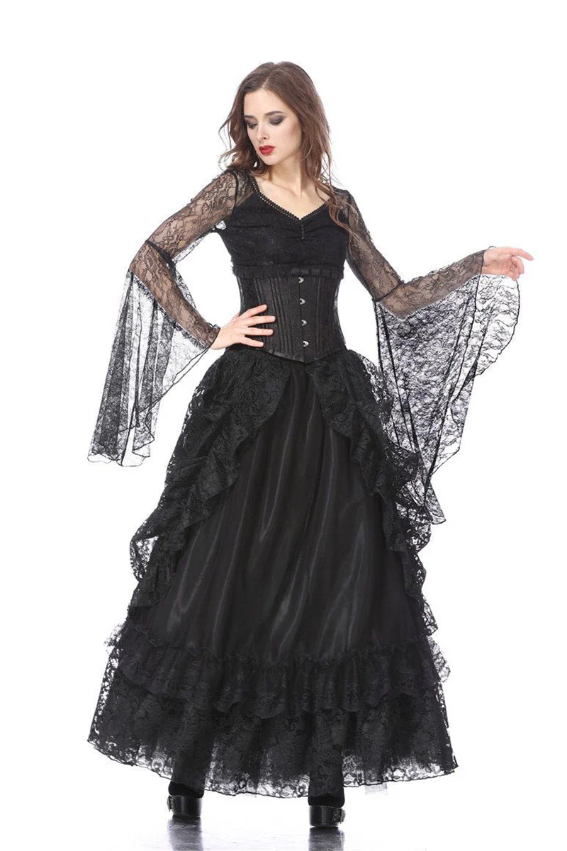Vampiric Bustle Maxi Skirt [Black]
