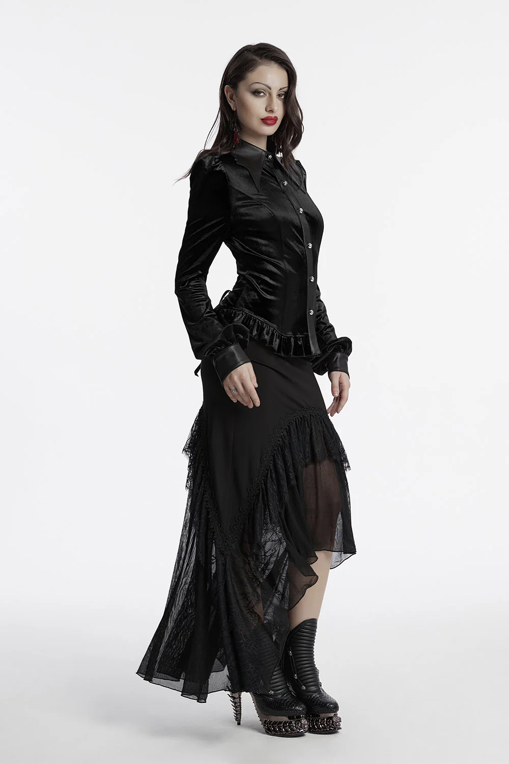Venom Velvet Button-Up Top [Black] - Image 2