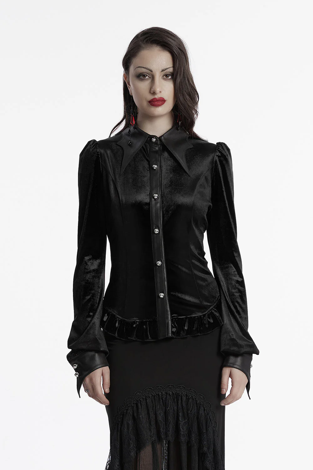 Venom Velvet Button-Up Top [Black] - Image 3