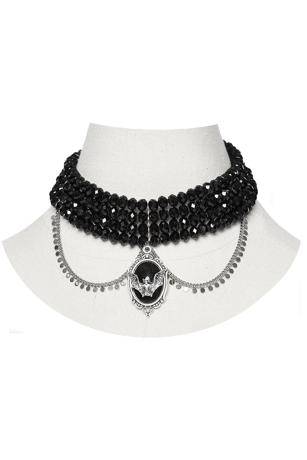 Victorian Beaded Bat Cameo Choker - Image 2