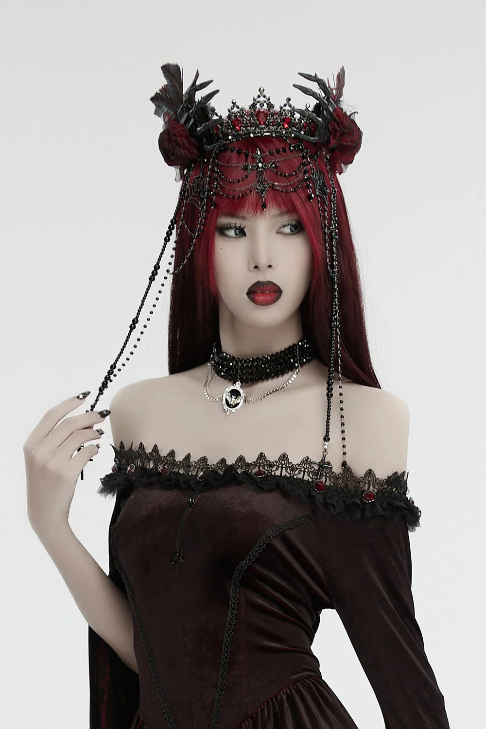 Victorian Beaded Bat Cameo Choker - Image 6