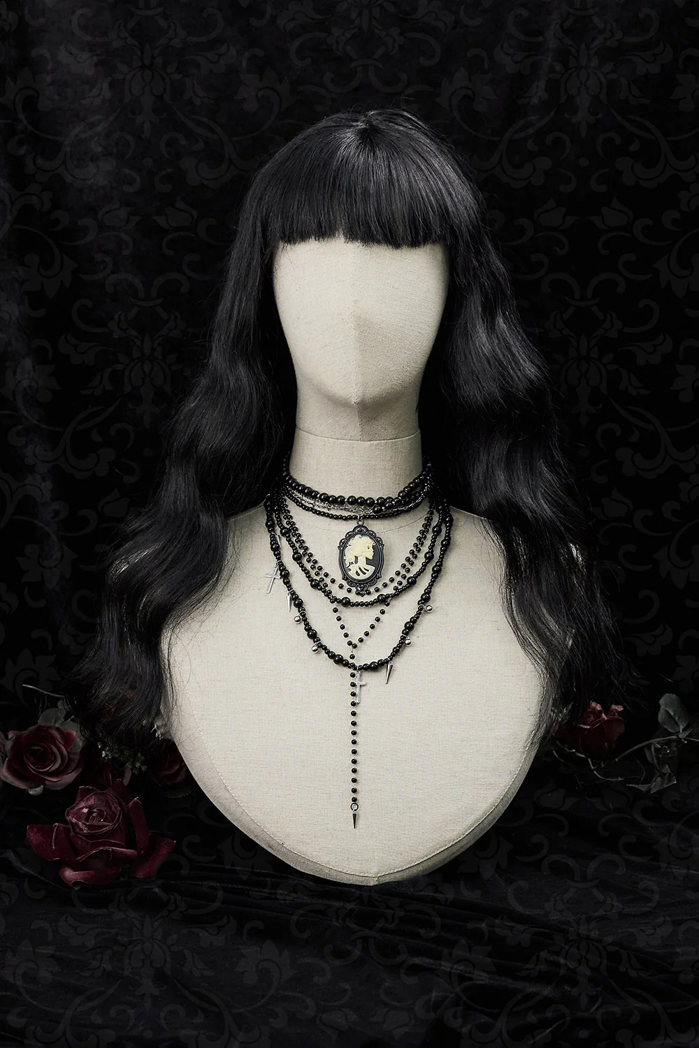 Victorian Goth Cameo Skeleton Stacked Necklace Set - Image 2
