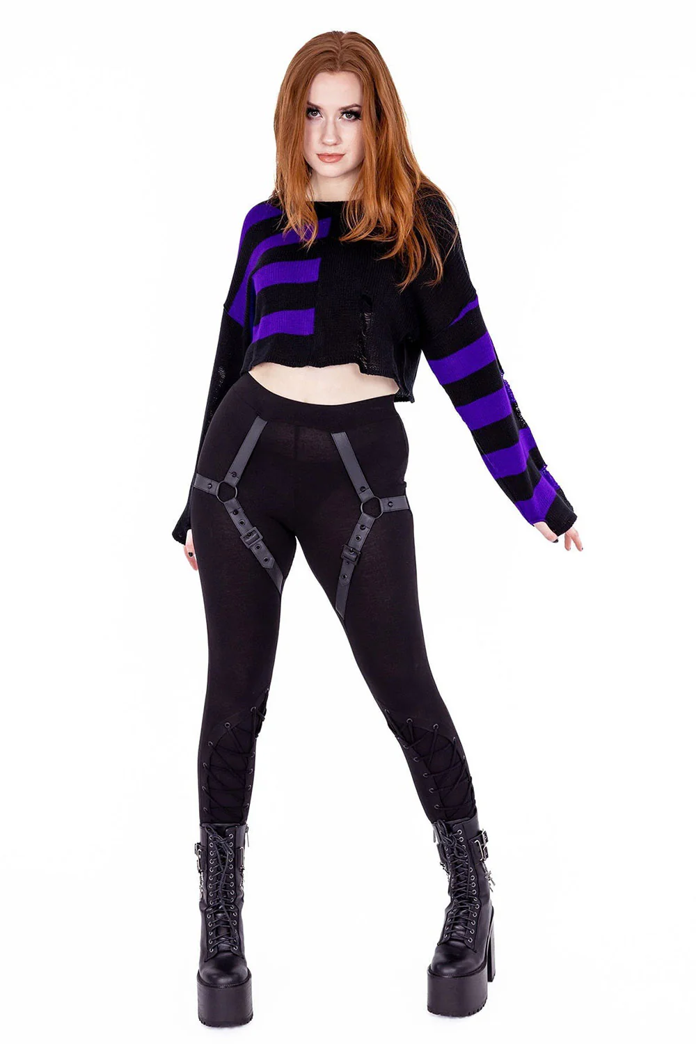 Violetta Cropped Sweater Jumper [BLACK/PURPLE] - Image 5
