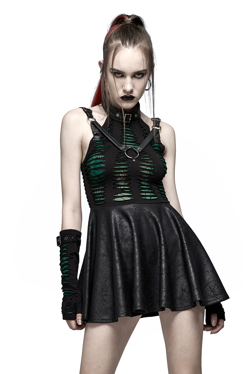 Webbed Skater Dress [GREEN]