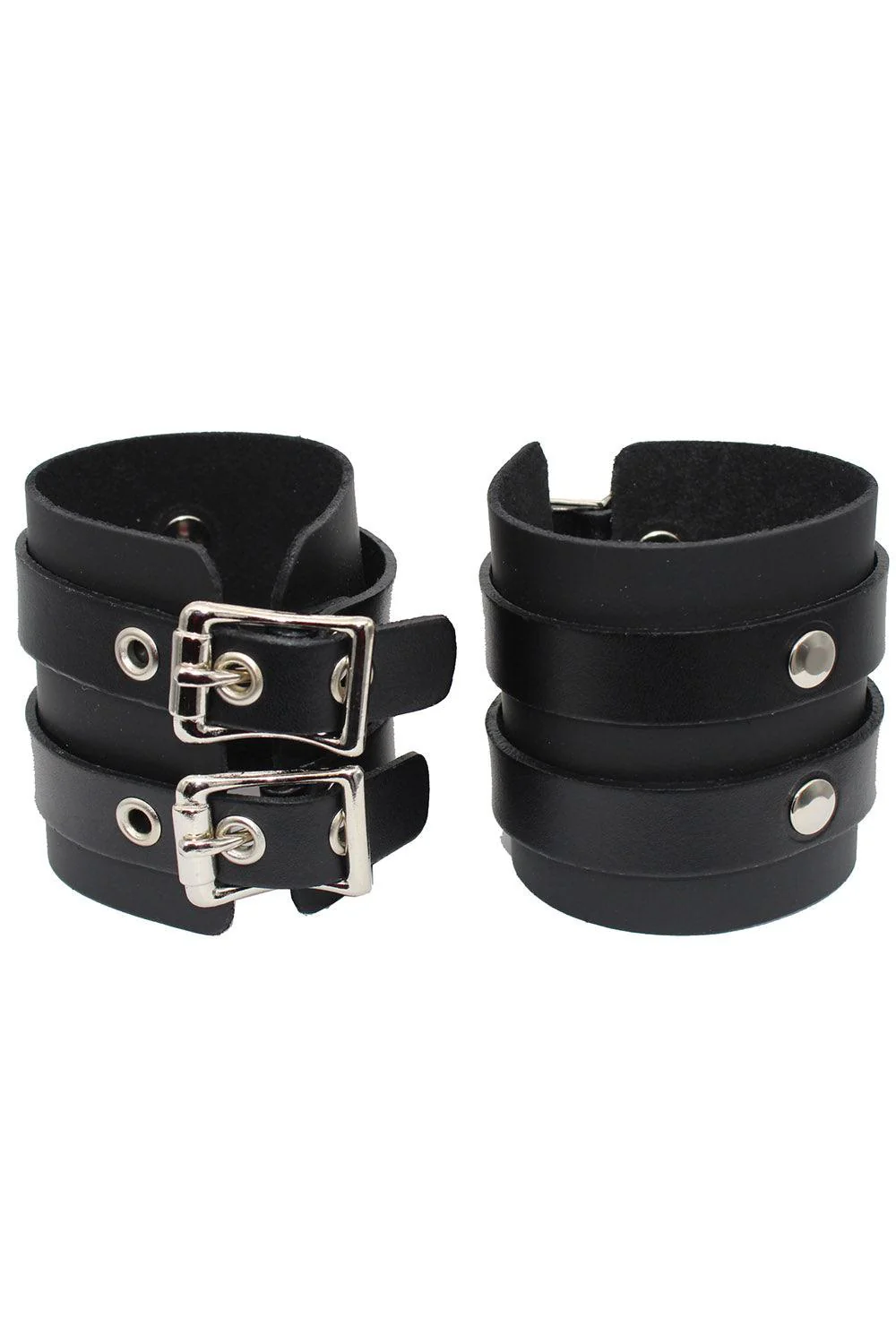 Wide Black Buckled Bracelet - Image 2