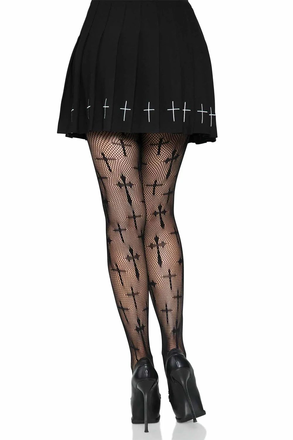 Worship Me Cross Net Tights - Image 3