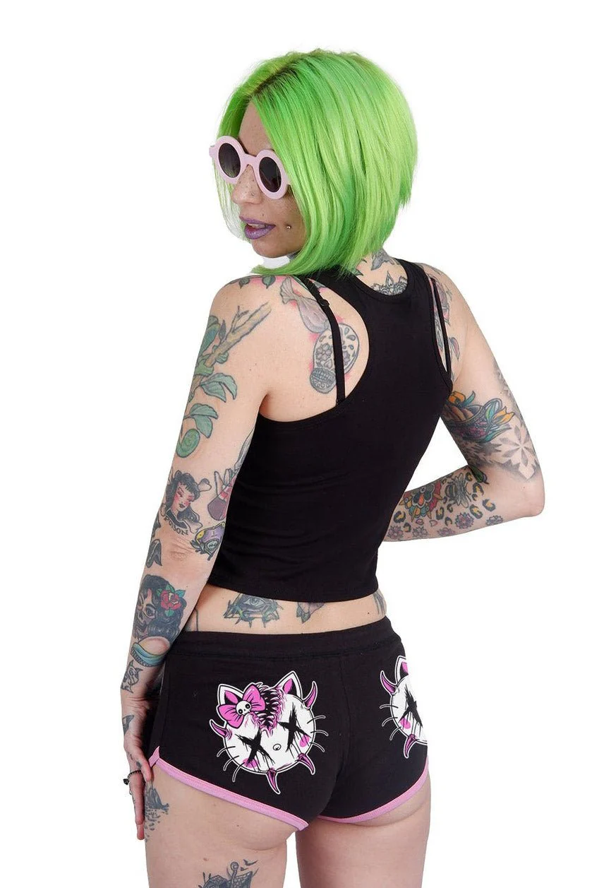 Hello Creepy Kitty Black & Pink Short Shorts - Image 2